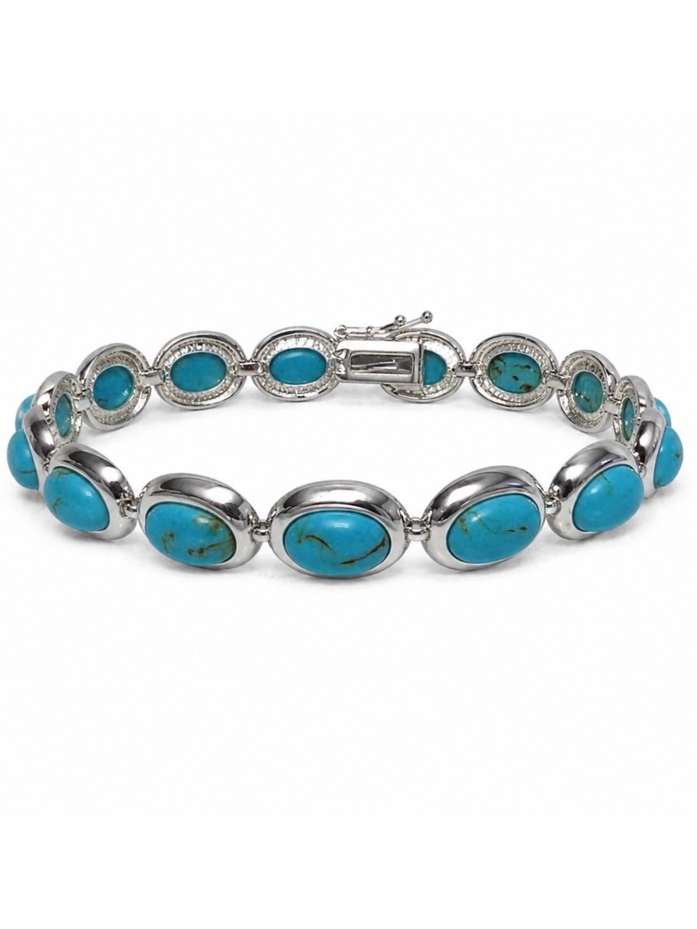 Oval Link Turquoise Sterling Silver 925 Bracelet